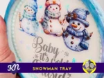 02_Primary-Listing-Image Close-up of snowman tray showing three winter snowmen and decorative blue border with Kirnix Creations branding.