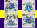 6. KC-FG-AUR-01 Kirnix 5 grid Four-image collage showing different angles of the aurora resin frog with greenery décor.