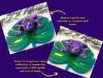 8. kirnix ideal for โTwo angled photos of smooth and glitter purple resin frog styles on a green leaf base, with text describing them as whimsical resin collectibles.โ