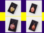 KC-ATP-045E-002_008 Four autumn glow resin pendants in gift boxes, including heart, oval, and round shapes with copper wire wrapping โ handmade jewellery gift set