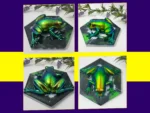 Second collage showing four more angles of the Chromaflux Frog highlighting its shifting green, teal and gold chrome finish