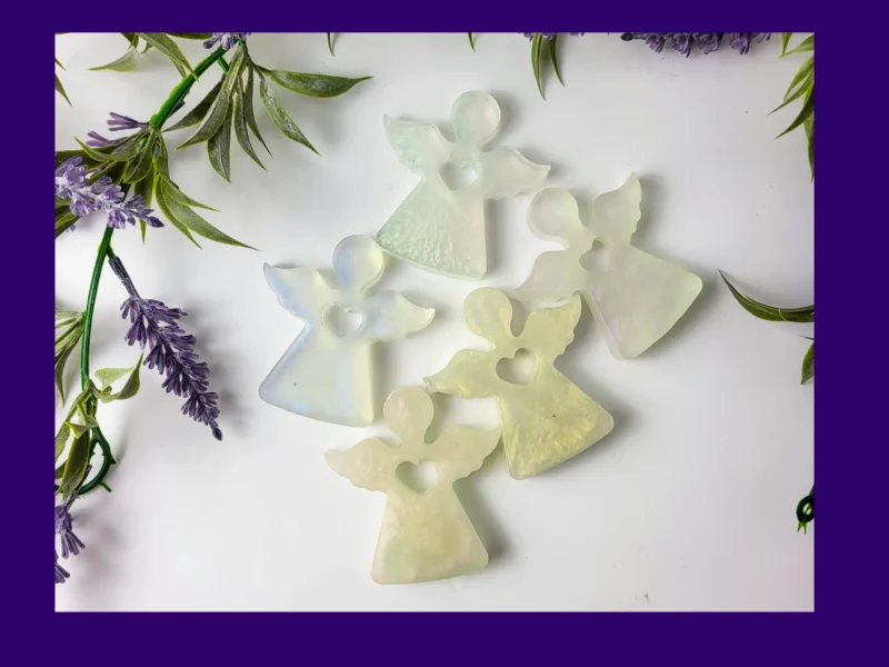 KC-GA_Hero Handmade resin Guardian Angels displayed in a group with lavender and greenery.