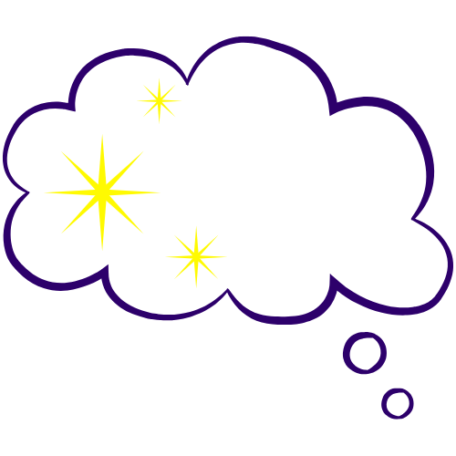Cloud thought bubble with yellow sparkles representing custom design ideas