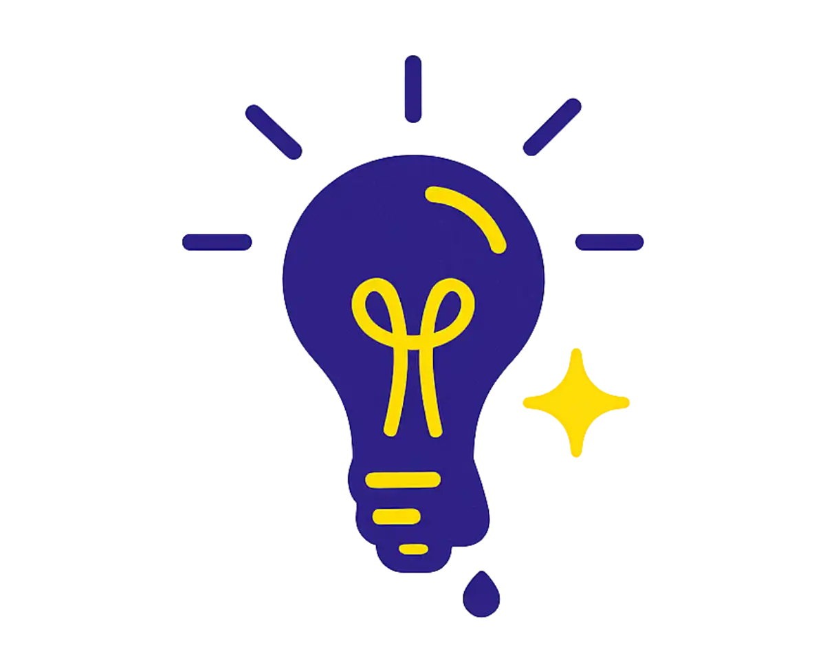 Purple lightbulb dripping glitter with a yellow sparkle, representing creative handmade ideas