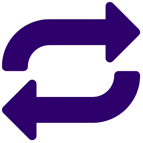 Kirnix Creations exchange icon – PURPLE  two-way arrows Kirnix Creations UK returns policy icon