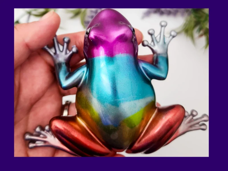 Back view of chrome rainbow frog showing metallic colour gradient
