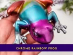 Close-up of chrome rainbow frog head and chrome finish