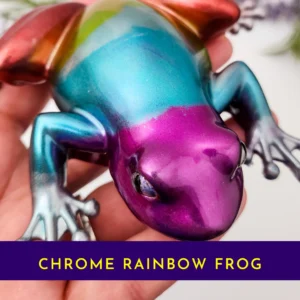 Close-up of chrome rainbow frog head and chrome finish