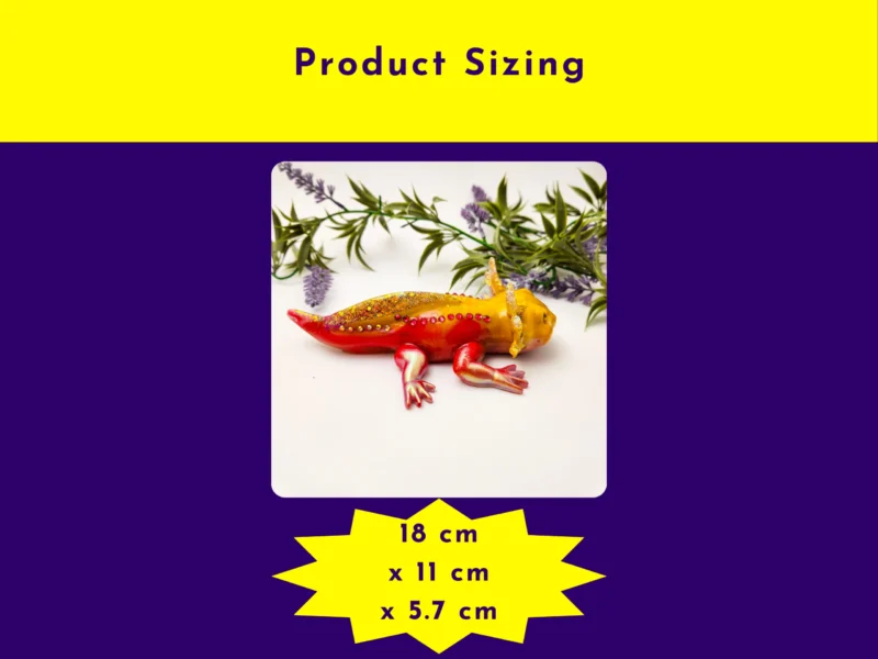 Product sizing graphic showing dimensions of figurine