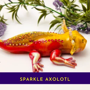 Side view showing glitter spine and gemstone details