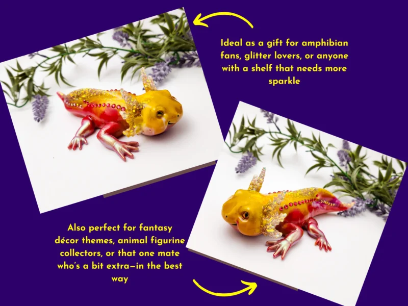 Decorative presentation of the Sparkle Axolotl with flowers