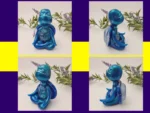 “Four-angle gallery of the Meditation Pose blue Zen turtle, showing front, back, and side views of the OOAK Spoxy resin figurine.”