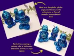 “Lifestyle images of the OOAK blue resin Zen turtles with text describing them as thoughtful gifts and peaceful décor for shelves or yoga spaces.”