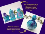 “Lifestyle images of the one-of-a-kind Aqua Zen Turtle Trio with text describing them as ideal gifts and calming décor for shelves, bathrooms or yoga spaces.”