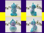 “Four-angle gallery of the Meditation Pose Aqua Zen Turtle showing front, back, left and right views in teal and purple resin.”