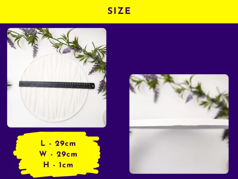 Size graphic showing the wave tray measured with a ruler and a side profile view; dimensions shown as 29cm x 29cm x 1cm.
