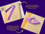 05_Ideal-For (2) Lifestyle โideal forโ graphic showing a purple glitter bookmark and e-reader grip with callouts on a purple background.