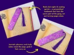 05_Ideal-For Lifestyle โideal forโ graphic showing a purple glitter bookmark used in an open book with callouts.