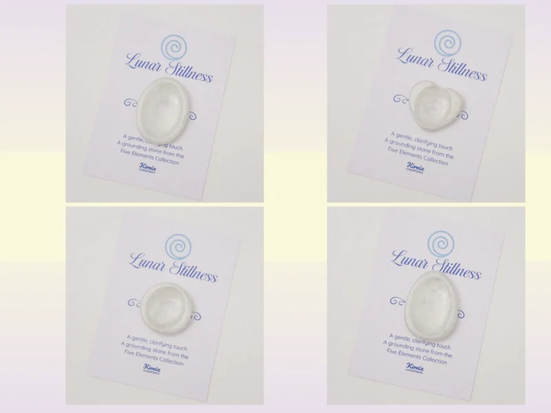 White resin worry stone variation grid showing colour and shape options on backing cards.