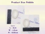 Pebble resin worry stone size guide with ruler and measurements in centimetres.