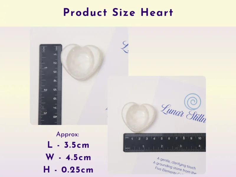 Heart resin worry stone size guide with ruler and measurements in centimetres.