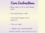 Care instructions card for resin worry stones covering cleaning, water exposure, and indoor use guidance.