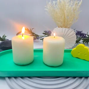 Lifestyle scene showing eco resin tray used as decorative catchall with candles and home décor.