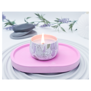 Image 1: Pink small oval catchall tray styled with a candle and marbled holder