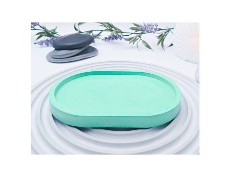 Image 2: Mint green small oval tray on a white ripple background
