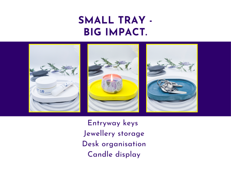 Image 3: Graphic showing a small oval tray used for keys, jewellery, and small desk items