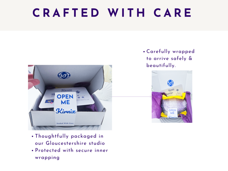 Packaging graphic showing the tray boxed with tissue paper and gift-ready presentation.