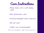 Care instructions graphic for cleaning and indoor use of the oval tray.