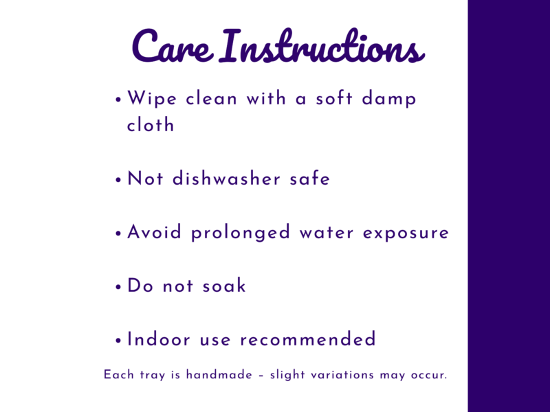 Care instructions graphic for cleaning and indoor use of the oval tray.