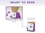 Gift-ready worry stone packaging shown with a parcel box and wrapped item.