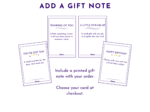 Printed gift note options displayed for adding a message with the order.