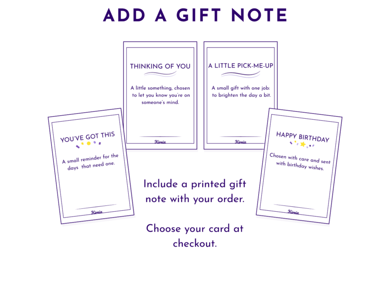 Printed gift note options displayed for adding a message with the order.
