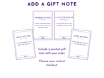 Printed gift note options displayed for adding a message with the order.