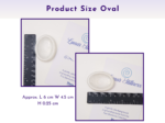 Oval worry stone shown with ruler measurements on a printed card.