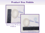 Pebble-shaped worry stone shown with ruler measurements on a printed card.