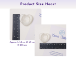 Heart-shaped worry stone shown with ruler measurements on a printed card.