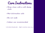 Care instructions graphic for resin worry stones.