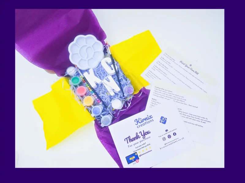 Paint Your Own Name Kit boxed and ready to gift with letters and paint set inside