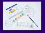 Paint Your Own Name Kit contents displayed with acrylic paints, palette and blank letters