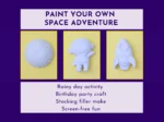 Paint your own space kit showing astronaut rocket and planet shapes with use ideas