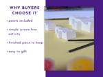 Key features graphic with blank figures, paint pots and brush beside bullet points about the kit