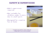 Safety and supervision graphic with adult supervision and age warning notes for the brick buddy craft kit