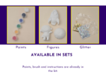 Graphic showing close-up sections for paints, figures and glitter included in the space kit