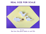 Three blank dinosaur figures arranged on a background with a size note for scale
