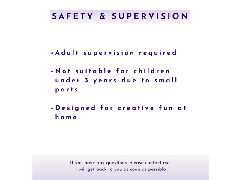 Safety and supervision graphic with age and adult supervision notes for the dinosaur craft kit