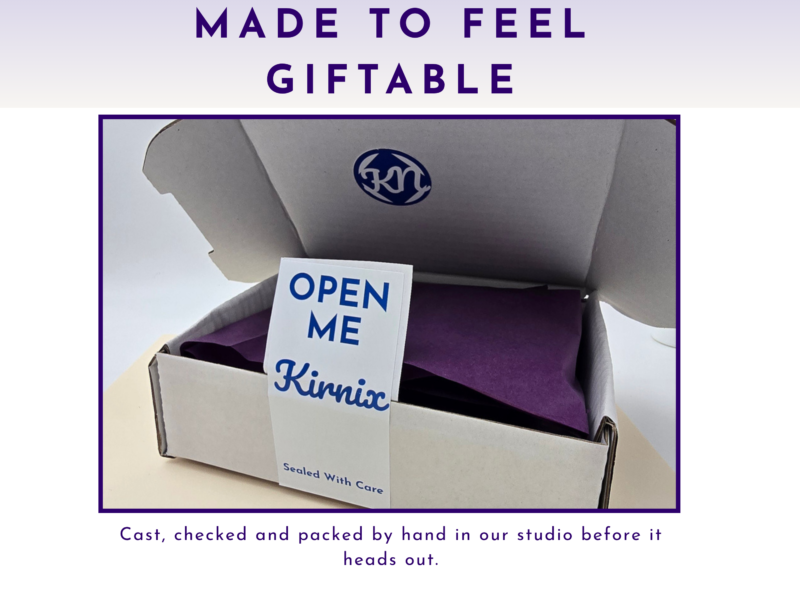 Open Kirnix gift box packaging showing the kit packed by hand in the studio.